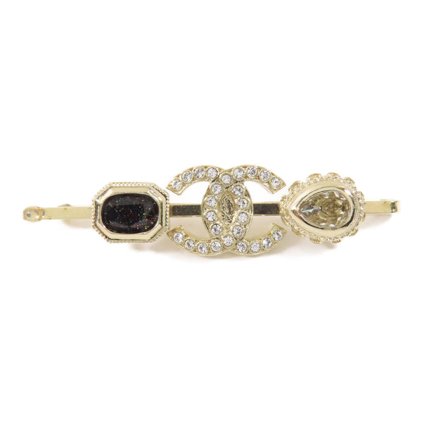 CHANEL CC Hair Clip Metal Crystal Gold