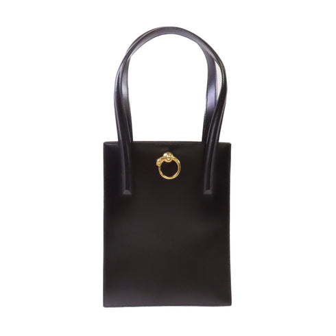 CARTIER GHW Tote Bag Shoulder Bag Calfskin Leather Black