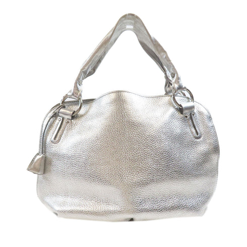 CELINE SHW Shoulder Bag Leather Silver