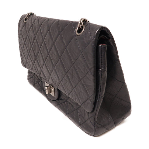 CHANEL CC SHW Maxi Classic Chain Shoulder Bag Leather Metallic Gray