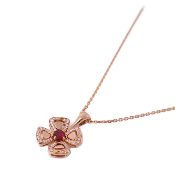BVLGARI Fiorever Necklace 358428 18K Pink Gold/Diamond/Ruby Red