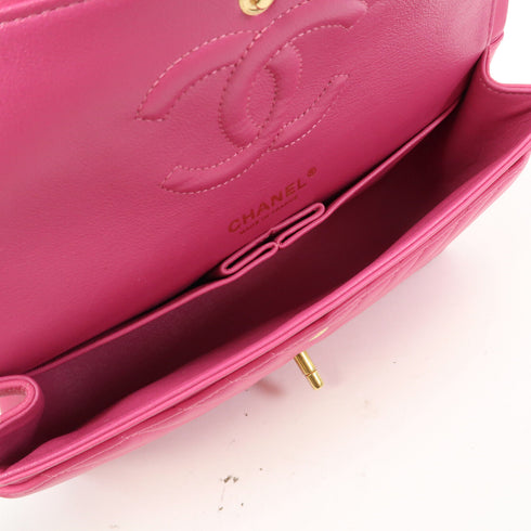 CHANEL Herringbone CC GHW Classic Flap 25cm Chain Shoulder Bag Leather Pink