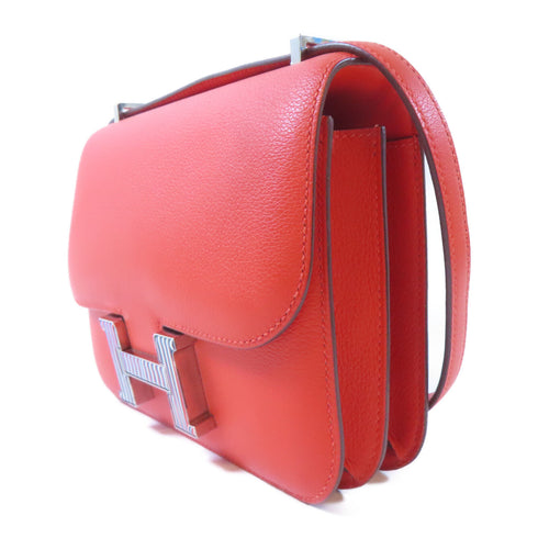 HERMES PHW Mini Constance Shoulder Crossbody Evercolor Leather Capucine Orange