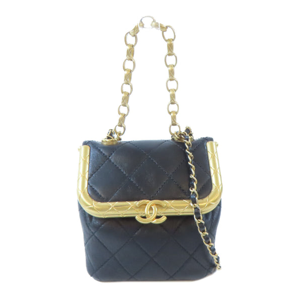 CHANEL CC GHW 2 Way Chain Shoulder Crossbody Handbag Calfskin Leather Black