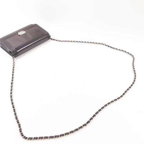CHANEL CC SHW Chanel Boy Wallet On Chain WOC Pattern Leather Black