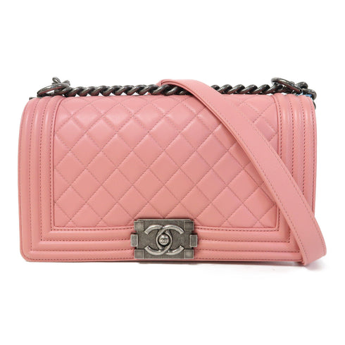 CHANEL Quilted CC SHW Boy 25 Chain Shoulder Bag A67086 Leather Pink
