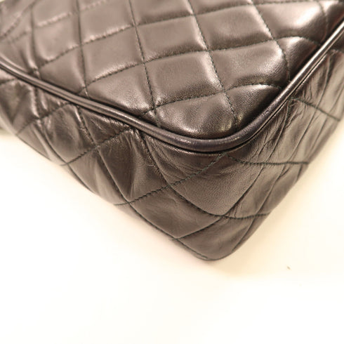 CHANEL CC GHW Matelasse Fringe Shoulder Bag Lambskin Leather Black