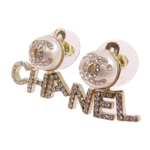 CHANEL CC GHW CC Heart Earrings A21A Metal PVC Rhinestones White Gold Tone Color