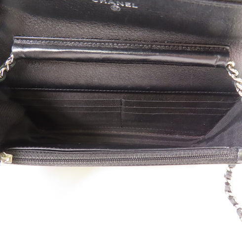 CHANEL CC SHW Chanel Boy Wallet On Chain WOC Pattern Leather Black