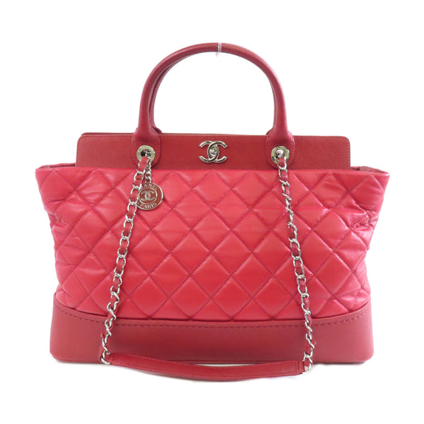 CHANEL Quilted CC SHW 2way Chain Shoulder Bag Calfskin Leather Red