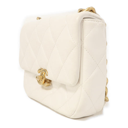 CHANEL CC GHW Chain Shoulder Bag AS3205 Lambskin Leather White