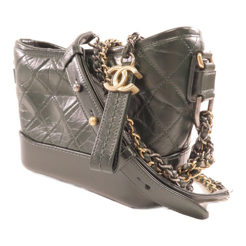 CHANEL Quilted CC Gabrielle Small Chain Shoulder Bag Calfskin Green