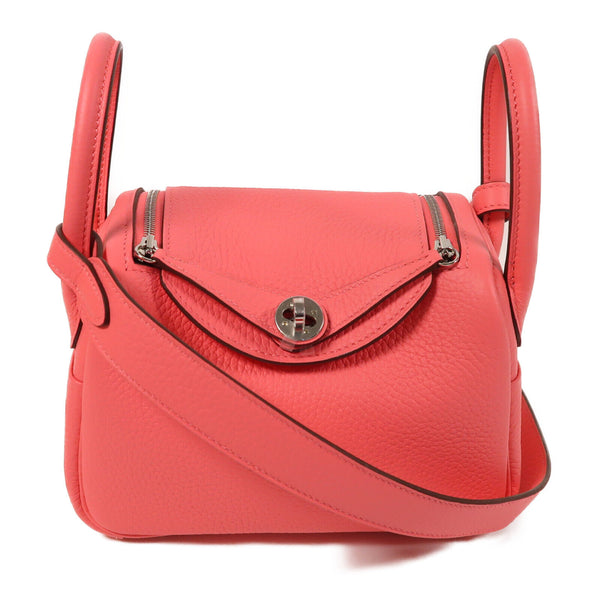 HERMES PHW Mini Lindy Shoulder Bag Taurillon Clemence Leather Rose Azalee/Pink