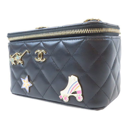 CHANEL Quilted CC GHW Charms Vanity Case Shoulder AP1341 Lambskin Leather Black