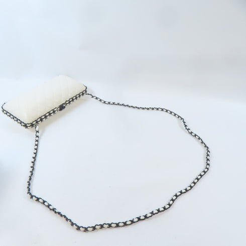 CHANEL Quilted CC Pouch Shoulder Bag Chain Crossbody Lambskin Leather White