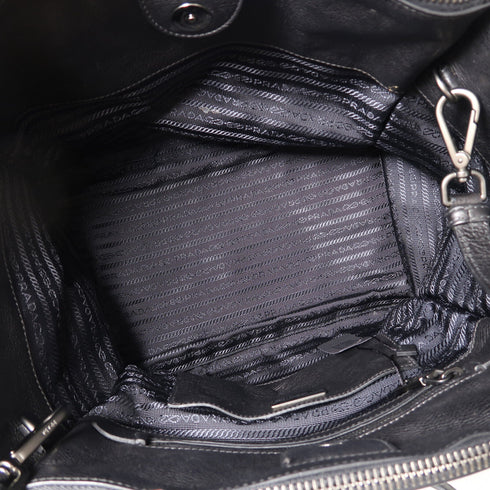 PRADA SHW 2 Way Shoulder Bag Calfskin Leather Grey/Black