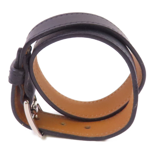 HERMES PHW Etriviere Bracelet Bangle Evercolor Leather Black
