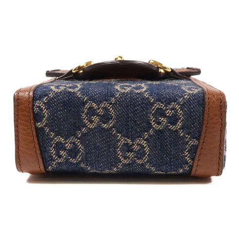 GUCCI GG GHW Superme Horsebit 1955 Shoulder Bag 625615 Denim Leather Blue Brown