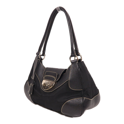 PRADA SHW Shoulder Bag BR3264 Nylon/Calfskin Leather Black