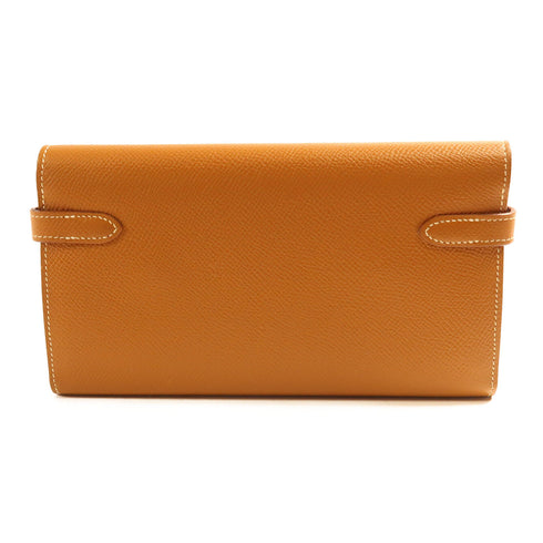 HERMES PHW Kelly Wallet Long Wallet Epsom Leather Gold