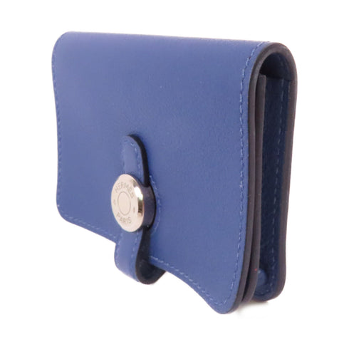 HERMES PHW Dogon Card Case Card Holder Evercolor Leather Bleu Brighton Blue