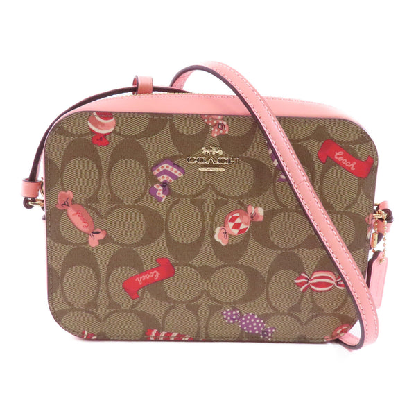 COACH GHW Mini Camera Bag Shoulder Bag C1386 Coated Canvas Brown Pink