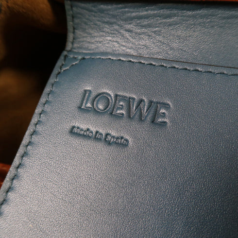 LOEWE Lazo Bucket Shoulder Bag Calfskin Leather Blue Brown