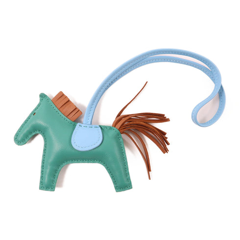 HERMES Rodeo Bag Charm 064929CA Swift Leather Green/Blue/Brown