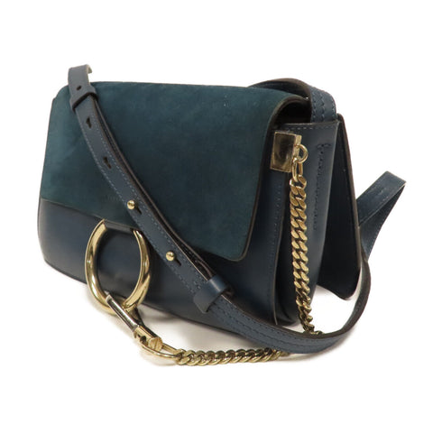 Chloe GHW Shoulder Bag Crossbody Bag Lambskin Suede Leather Blue