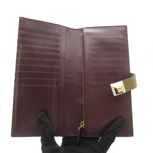 FENDI GHW Long wallet 8M0367 Calfskin Leather Khaki