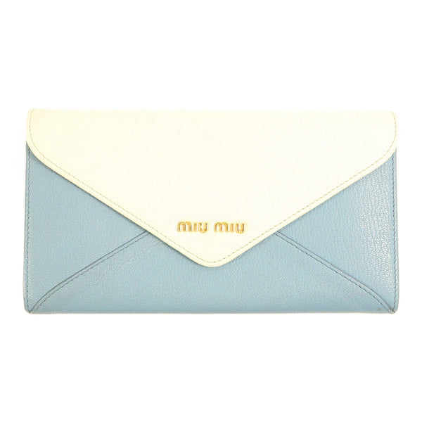 Miu Miu GHW Long Wallet Calfskin Leather Blue White
