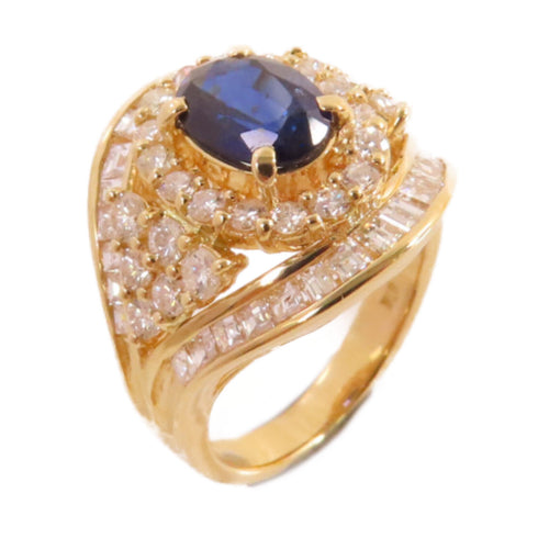 FINE JEWELRY 1.36ct Sapphire 1.8ct Diamond Ring 18K Yellow Gold US#5.25