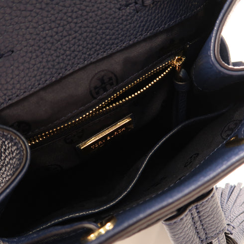 Tory Burch TB GHW Backpack Rucksack Calfskin Leather Blue