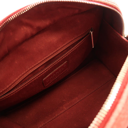 CHANEL CC SHW Deauville Bowling Tote Bag 2Way Shoulder Hand Bag Canvas Red