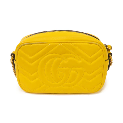 GUCCI GG GHW GG Marmont Chain Shoulder Bag 448065 Calfskin Leather Yellow