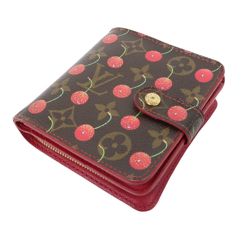 LOUIS VUITTON LV GHW Cherry Compact Zip Wallet M95005 Monogram Brown Red