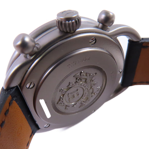 HERMES Arceau Chrono Titane Automatic Watch Leather Belt Titanium Black