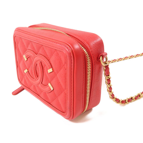CHANEL CC GHW Chain Shoulder Bag Calfskin Leather Red v1