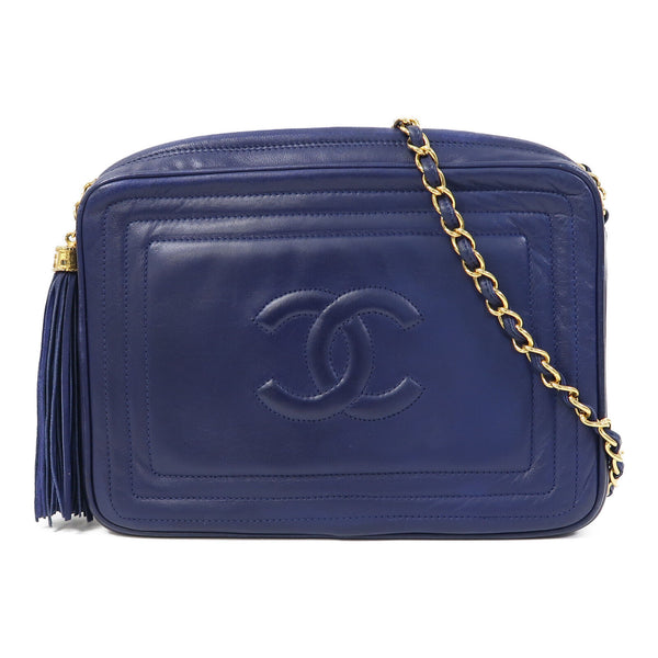 CHANEL CC GHW Chain Shoulder Bag Lambskin Leather Blue