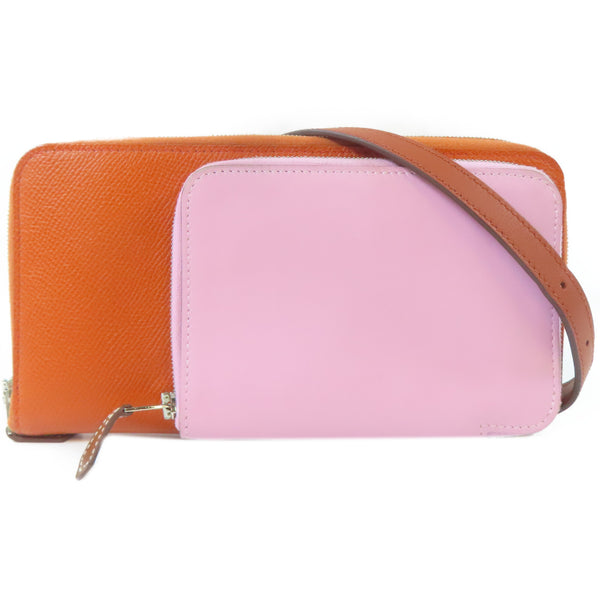 HERMES PHW Nouveau To Go Shoulder Bag Epsom Leather/Swift Leather Orange/Pink