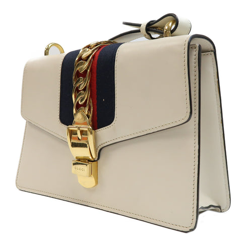 GUCCI GG GHW Sylvie Shoulder Bag 421882 Calfskin Leather White