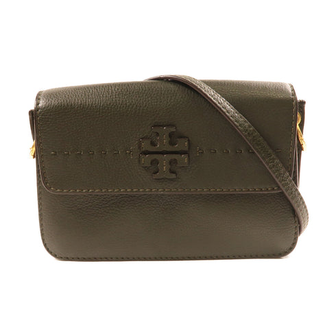 Tory Burch GHW Shoulder Bag Calfskin Leather Olive Green