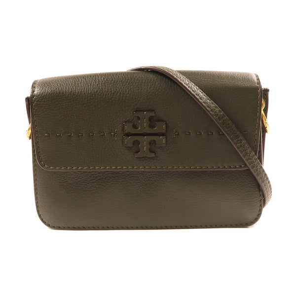 Tory Burch GHW Shoulder Bag Calfskin Leather Olive Green