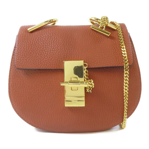 Chloe GHW Drew Bag Chain Shoulder Bag Crossbody Calfskin Leather Brown