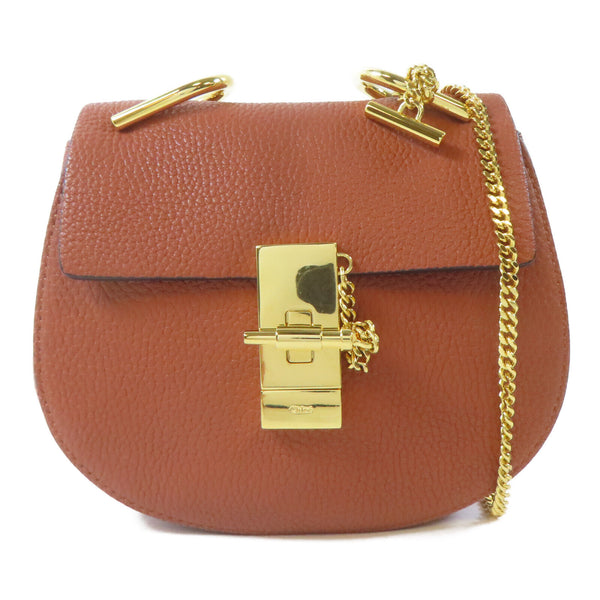 Chloe GHW Drew Bag Chain Shoulder Bag Crossbody Calfskin Leather Brown