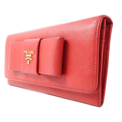 PRADA GHW Long Wallet 1M1132 Calfskin Leather Red