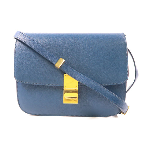 CELINE GHW Classic Box Shoulder Bag Calfskin Leather Blue