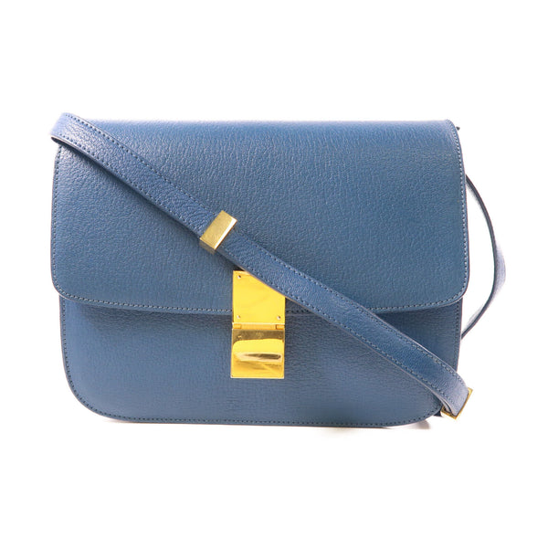 CELINE GHW Classic Box Shoulder Bag Calfskin Leather Blue