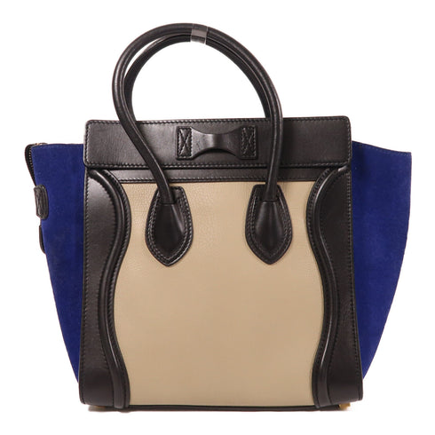 CELINE Micro Luggage Hand Bag Calfskin Leather/Suede Leather Black/Blue/Khaki