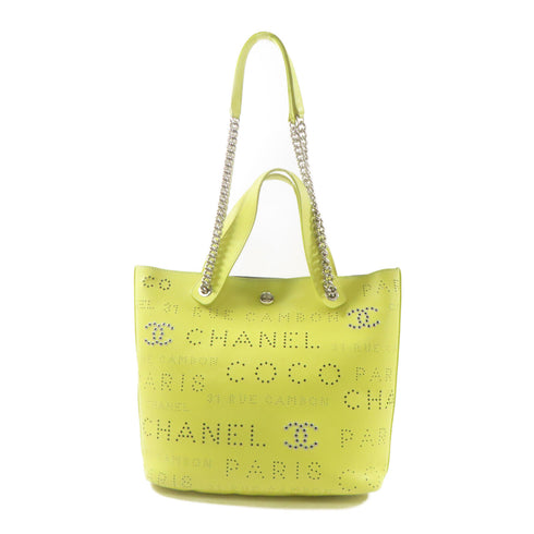 CHANEL CC SHW 2 Way Shoulder Tote Bag Calfskin Leather Yellow
